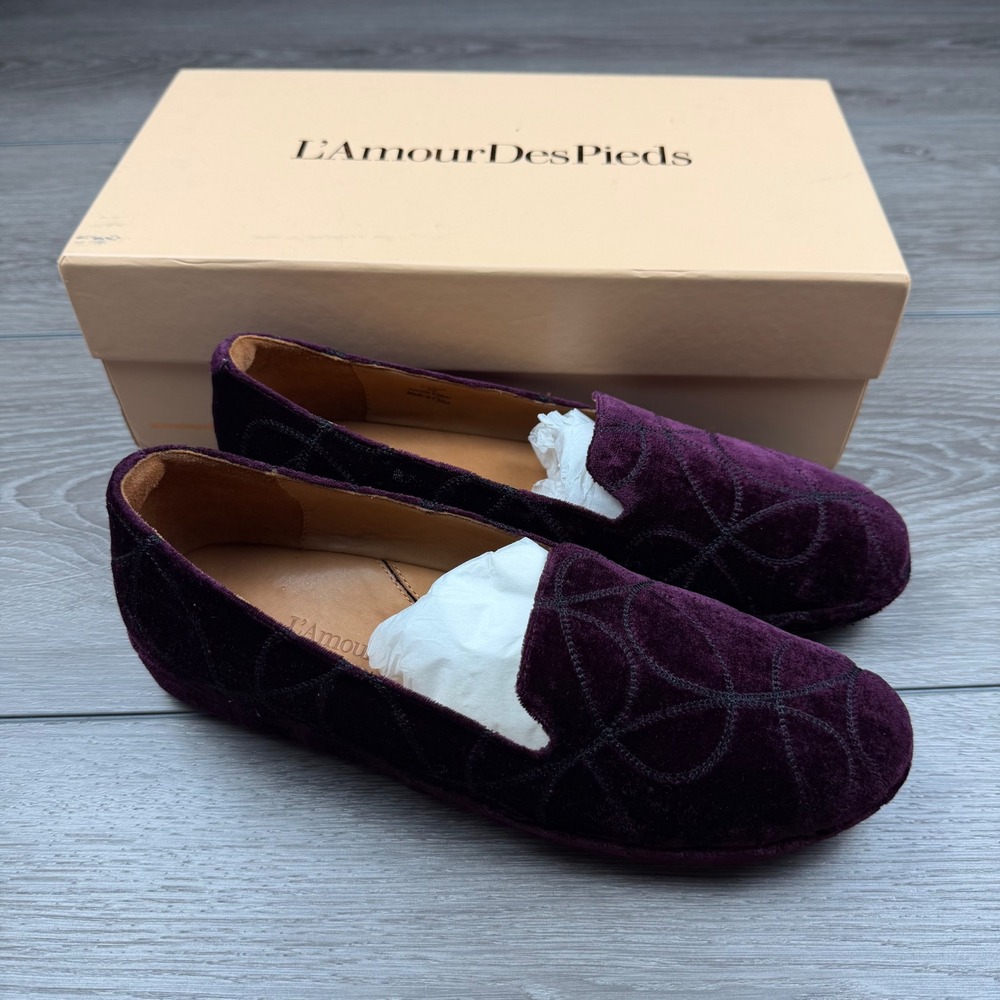 L'Amour Des Pieds Women Carsoli Loafers Embroidered Velvet Purple 9M